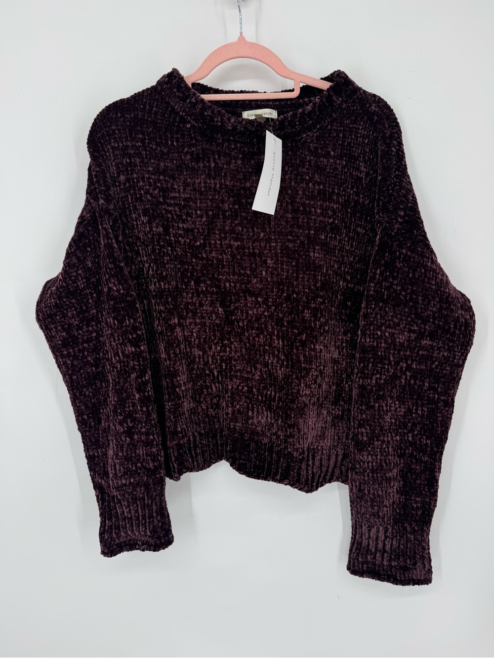 Stevie Hender Chenille Sweater Cozy Oversized Plum Soft Knit Dark Boho Medium